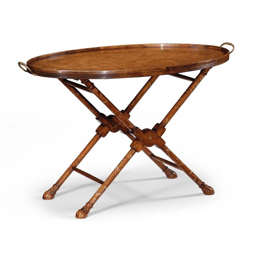 Поднос Oval Burl Walnut Tray on Stand with Floral Inlay