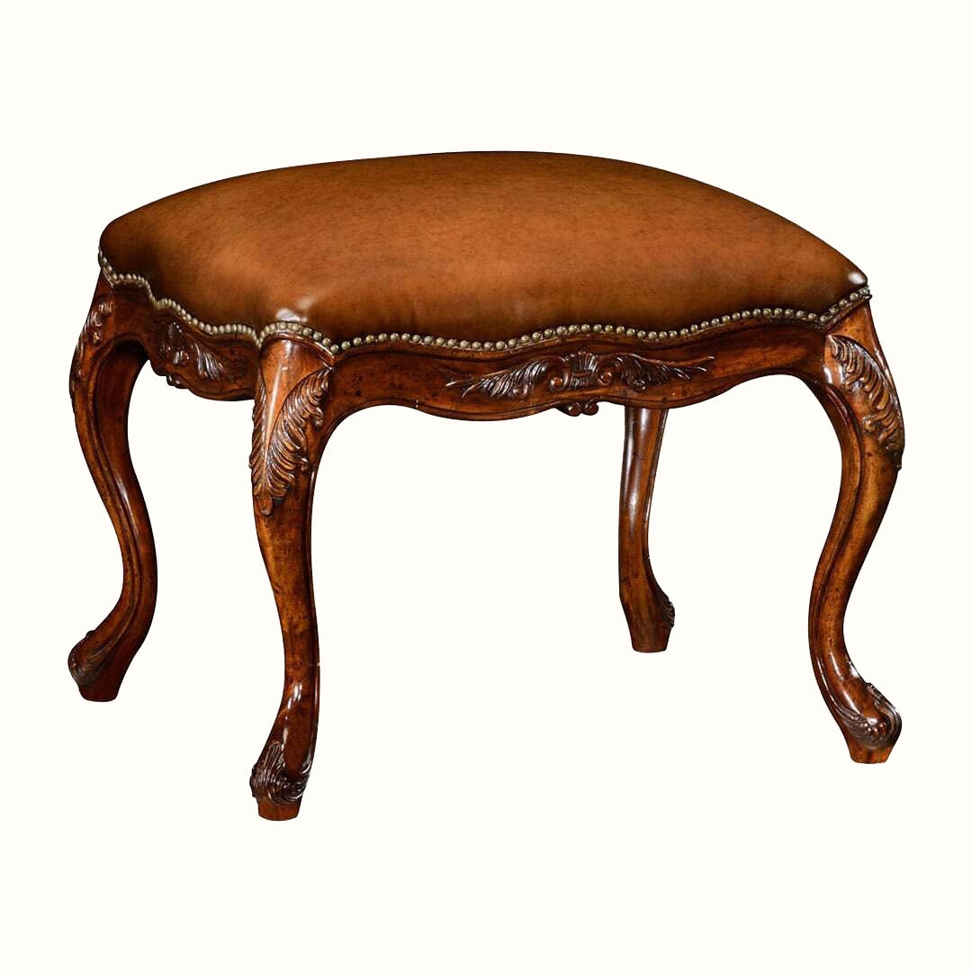 Пуф Large French provincial walnut footstool leather
