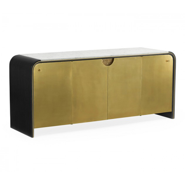 Буфет Curved Ebonised Oak & Brass with White Calcutta Marble Top